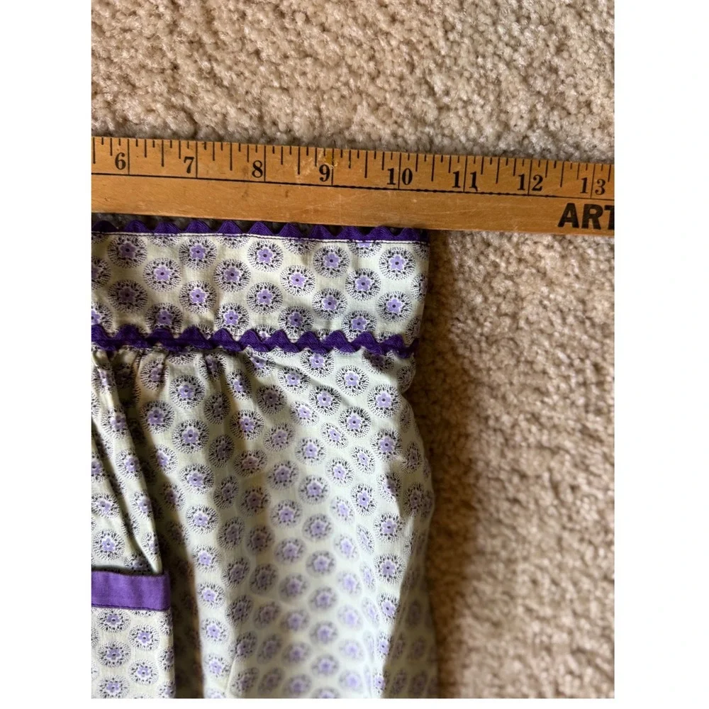 Vintage Purple Floral Half Apron Rick Rack Trim Pocket Handmade Retro Kitchen